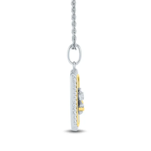 Onyx & Lab Created White Sapphire Bee Pendant In Sterling Silver & 10K Yellow Gold