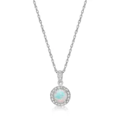 Opal & 1/10 Ct. Tw. Diamond Pendant In Sterling Silver