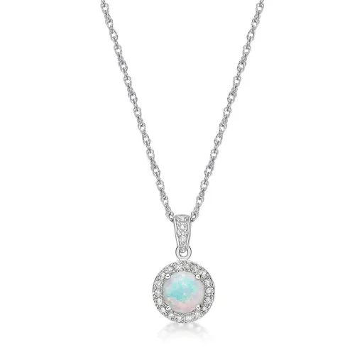 Opal & 1/10 Ct. Tw. Diamond Pendant In Sterling Silver