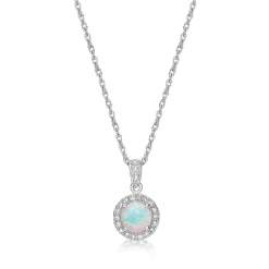 Opal & 1/10 Ct. Tw. Diamond Pendant In Sterling Silver
