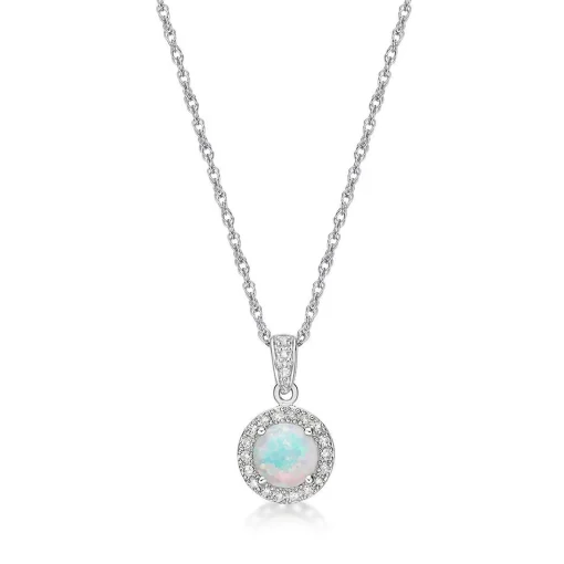 Opal & 1/10 Ct. Tw. Diamond Pendant In Sterling Silver