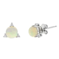 Opal & Diamond Earrings In 10K White Gold