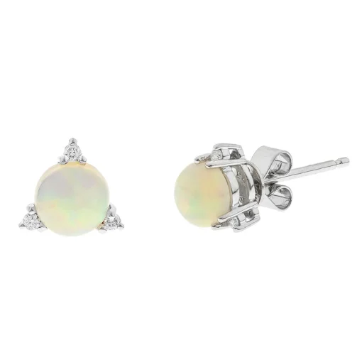 Opal & Diamond Earrings In 10K White Gold