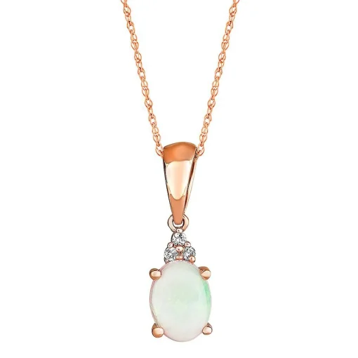 Opal & Diamond Pendant In 10K Rose Gold