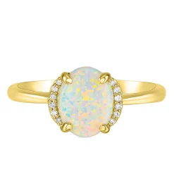 Opal & Diamond Ring In 10K Yellow Gold