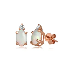 Opal & Diamond Stud Earrings In 10K Rose Gold