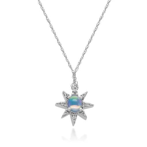 Opal And Diamond Accent Star Pendant In 10K White Gold