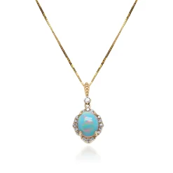 Opal And Diamond Oval-Shaped Pendant In 10K Yellow Gold (1/5 Ct. Tw.)