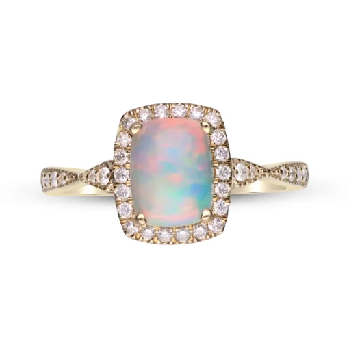 Opal And Diamond Ring In 10K Yellow Gold (1/5 Ct. Tw.)