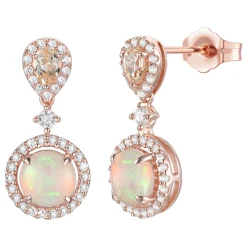 Opal And Morganite Earrings With Diamonds In 10K Rose Gold (1/3 Ct. Tw.)