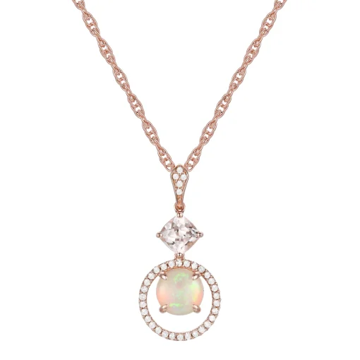 Opal And Morganite Pendant With Diamonds In 10K Rose Gold (1/3 Ct. Tw.)