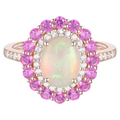Opal And Pink Sapphire Ring With Diamonds In 10K Rose Gold (1/4 Ct. Tw.)