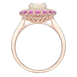 Opal And Pink Sapphire Ring With Diamonds In 10K Rose Gold (1/4 Ct. Tw.)