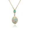 Opal, Emerald & Diamond Pendant In 10K Yellow Gold (1/5 Ct. Tw.)