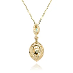 Opal, Emerald & Diamond Pendant In 10K Yellow Gold (1/5 Ct. Tw.)