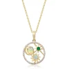 Opal, Emerald And Diamond Pendant In 10K Yellow Gold (1/8 Ct. Tw.)