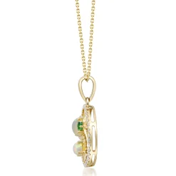 Opal, Emerald And Diamond Pendant In 10K Yellow Gold (1/8 Ct. Tw.)