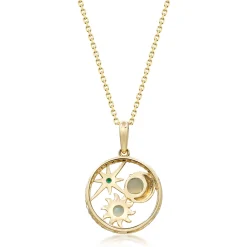 Opal, Emerald And Diamond Pendant In 10K Yellow Gold (1/8 Ct. Tw.)