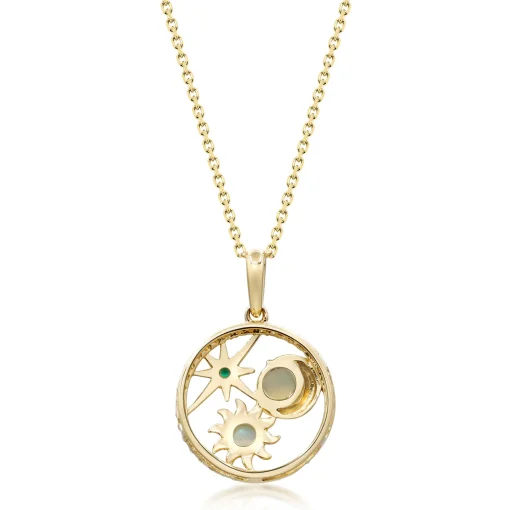 Opal, Emerald And Diamond Pendant In 10K Yellow Gold (1/8 Ct. Tw.)
