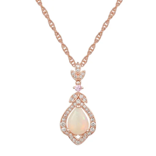 Opal, Pink Sapphire & 1/5 Ct. Tw. Diamond Pendant In 10K Rose Gold