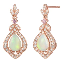 Opal, Pink Sapphire & 1/4 Ct. Tw. Diamond Earrings In 10K Rose Gold