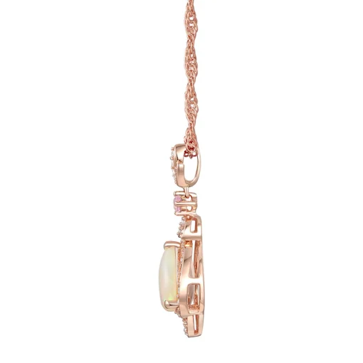 Opal, Pink Sapphire & 1/5 Ct. Tw. Diamond Pendant In 10K Rose Gold