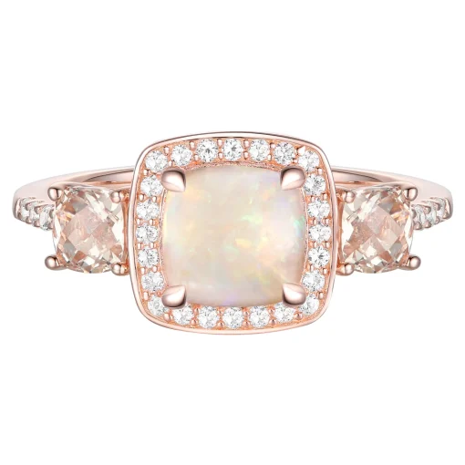 Opal Ring With Morganite And Diamond In 10K Rose Gold (1/5 Ct. Tw.)