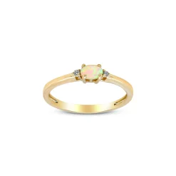 Opal Stacking Ring In 10K Yellow Gold With Diamond Accents