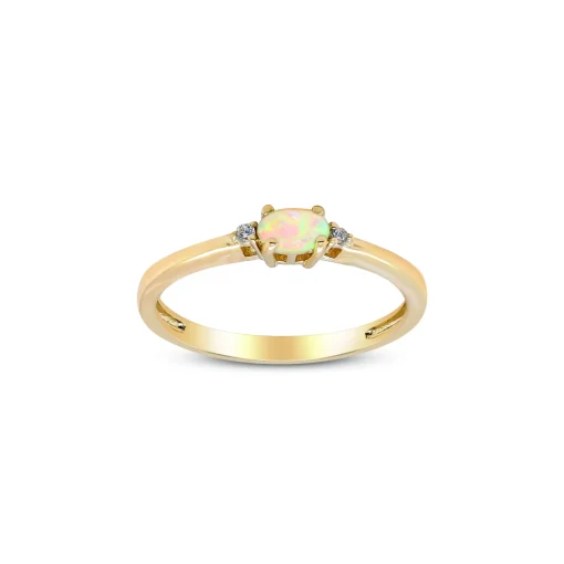 Opal Stacking Ring In 10K Yellow Gold With Diamond Accents