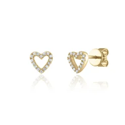 Open Heart Stud Earrings In 14K Yellow Gold (1/10 Ct. Tw.)