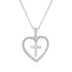 Open-Heart Cross Pendant In Sterling Silver (1/10 Ct. Tw.)