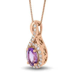 Oval Amethyst & Lab Created White Sapphire Pendant In 10K Rose Gold