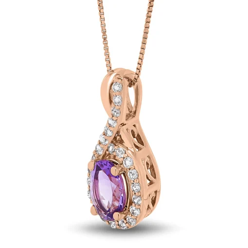 Oval Amethyst & Lab Created White Sapphire Pendant In 10K Rose Gold