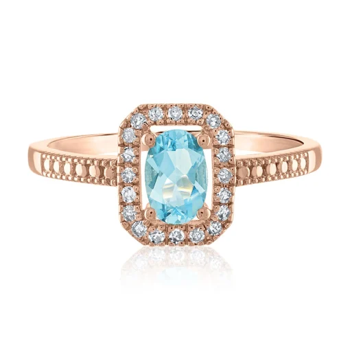 Oval Aquamarine & Diamond Ring In 14K Rose Gold (1/8 Ct. Tw.)