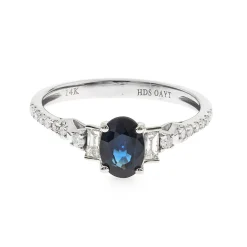 Oval Blue Sapphire & Baguette Diamond Engagement Ring In 14K White Gold (1/4 Ct. Tw.)
