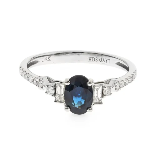 Oval Blue Sapphire & Baguette Diamond Engagement Ring In 14K White Gold (1/4 Ct. Tw.)