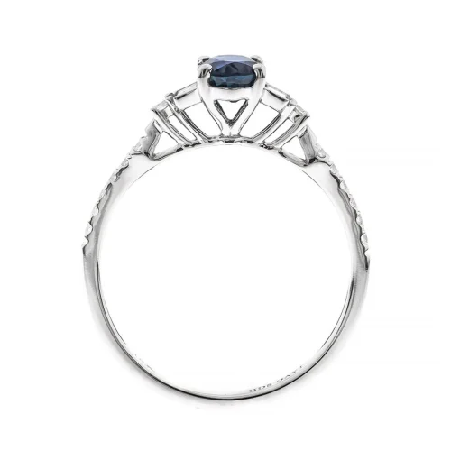 Oval Blue Sapphire & Baguette Diamond Engagement Ring In 14K White Gold (1/4 Ct. Tw.)