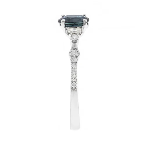 Oval Blue Sapphire & Baguette Diamond Engagement Ring In 14K White Gold (1/4 Ct. Tw.)