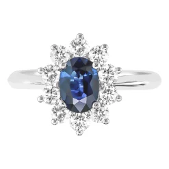 Oval Blue Sapphire Ring With Diamond Halo In 14K White Gold (5/8 Ct. Tw.)