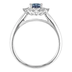 Oval Blue Sapphire Ring With Diamond Halo In 14K White Gold (5/8 Ct. Tw.)