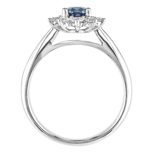 Oval Blue Sapphire Ring With Diamond Halo In 14K White Gold (5/8 Ct. Tw.)