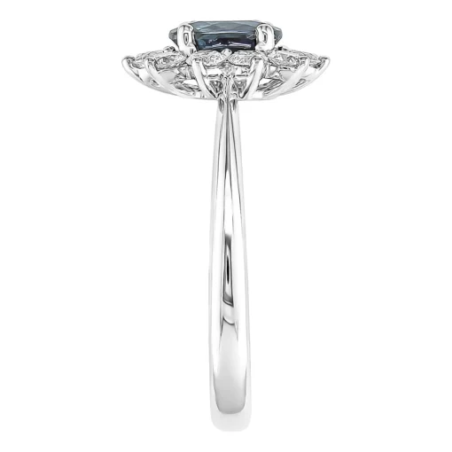Oval Blue Sapphire Ring With Diamond Halo In 14K White Gold (5/8 Ct. Tw.)