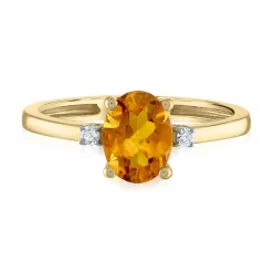Oval Citrine & Diamond Accent Ring In 14K Yellow Gold