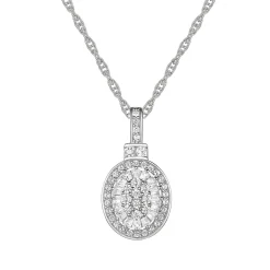 Oval Diamond Cluster Pendant In 10K White Gold (1/4 Ct. Tw.)