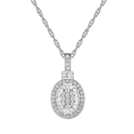 Oval Diamond Cluster Pendant In 10K White Gold (1/4 Ct. Tw.)