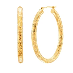 Oval Diamond Cut Tube Hoop Earrings In 14K Yellow Gold