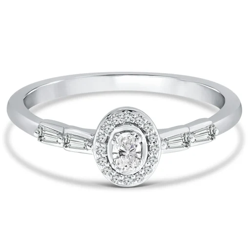 Oval Diamond Promise Ring In 10K White Gold (1/5 Ct. Tw.)