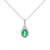 Oval Emerald & Diamond Pendant In 10K White Gold (1/7 Ct. Tw.)