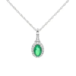 Oval Emerald & Diamond Pendant In 10K White Gold (1/7 Ct. Tw.)