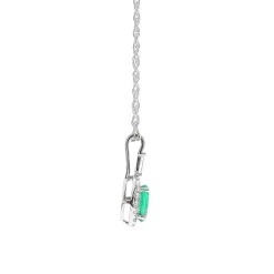 Oval Emerald & Diamond Pendant In 10K White Gold (1/7 Ct. Tw.)